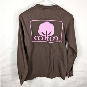 Cotton Logo Long Sleeve Shirt Small Brown Pink Graphic Tee 100% Cotton Vintage